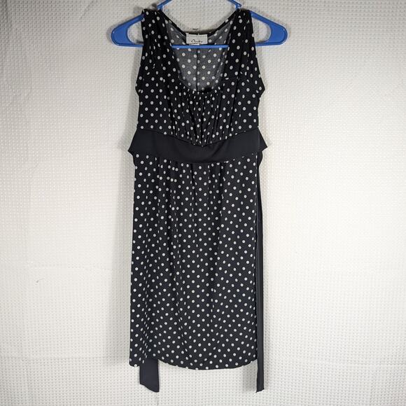 Chesley L Black White Polka Dot Sleeveless Dress Tie Waist Retro Style Knee - Picture 1 of 4